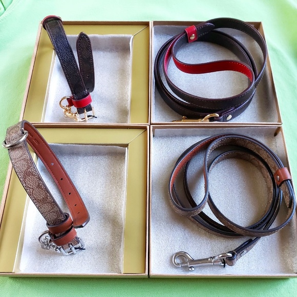 Coach Other - COACH DOG PET COLLAR + LEASH SET:NWT SMALL BROWN BLACK/RED or KHAKI/SADDLE